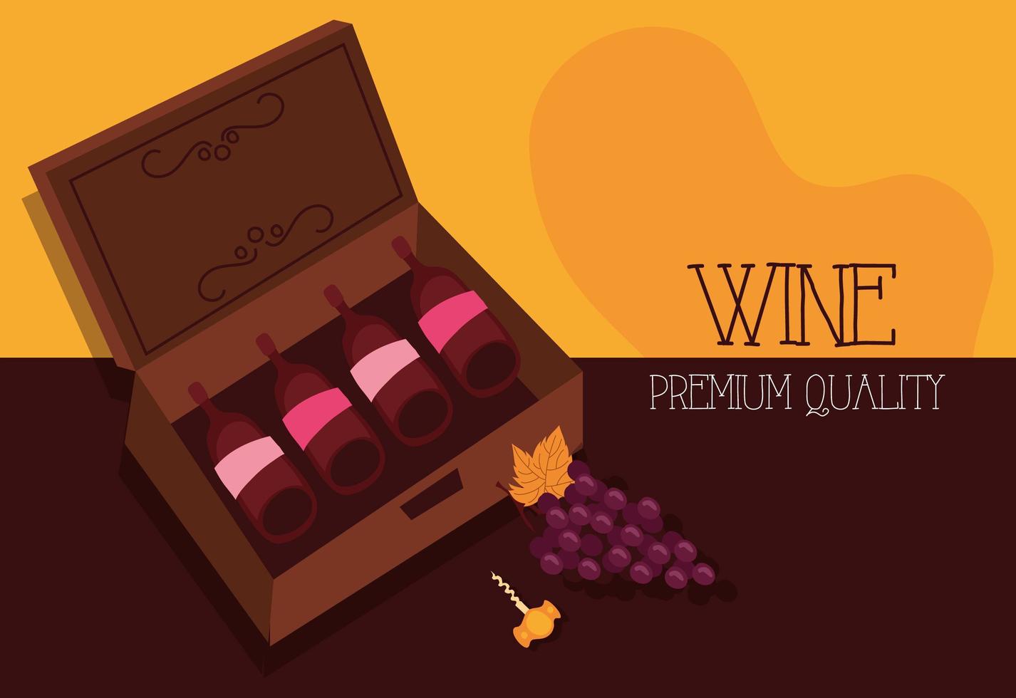 wine premium quality poster with bottles and grapes vector