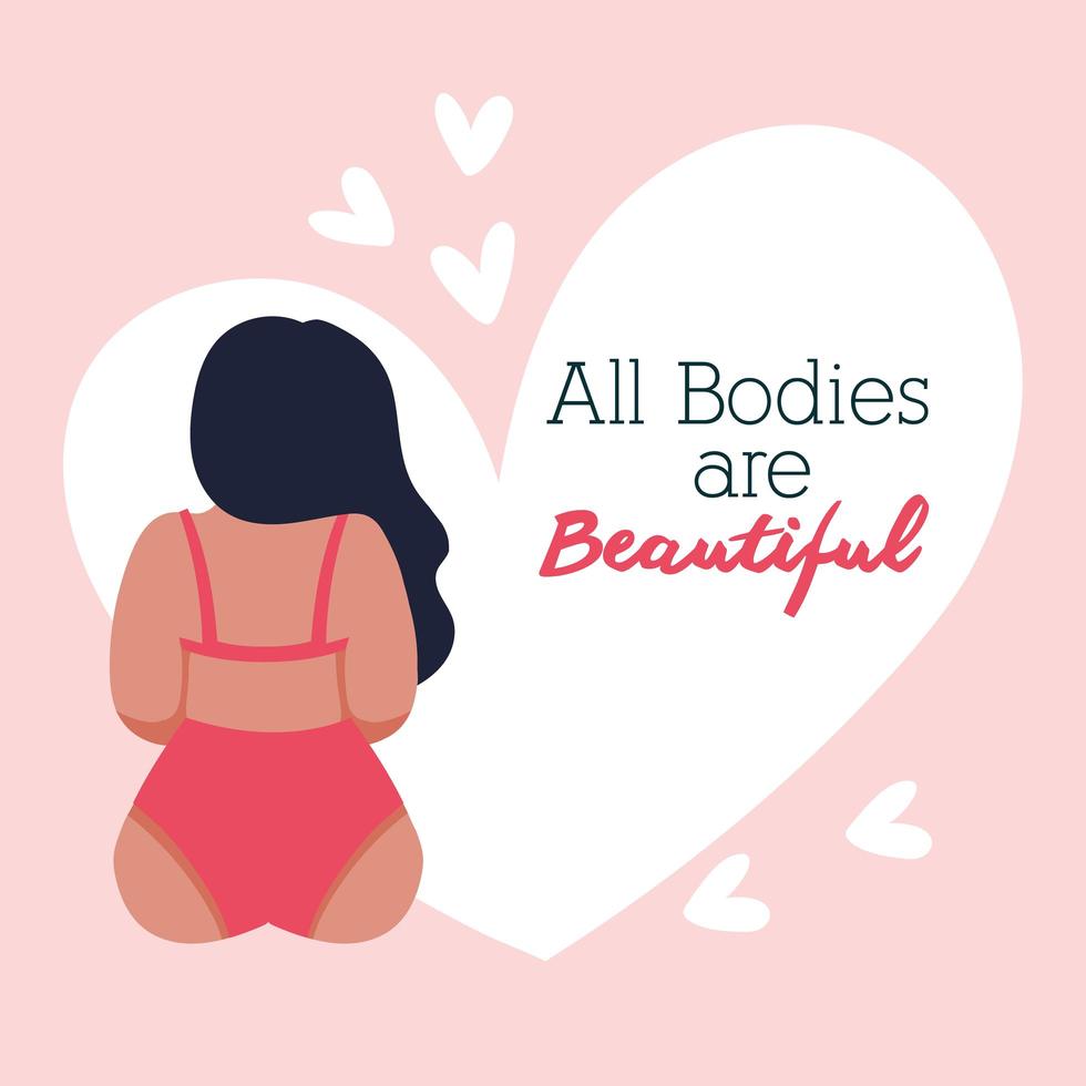 all bodies are beautiful lettering with woman sitting down vector