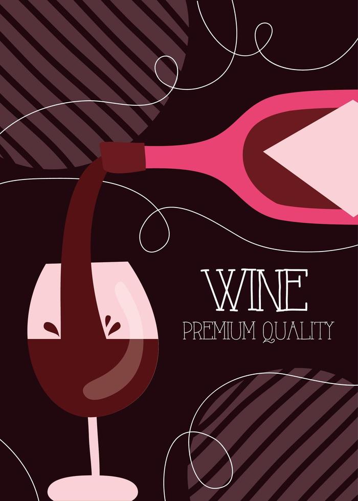 cartel de vino de primera calidad con botella y copa. vector