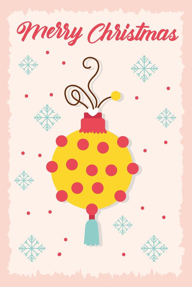 Merry Christmas celebration card with ornament and snowflakes vector