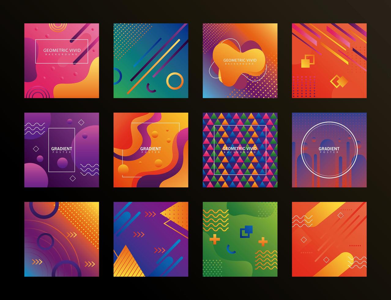 bundle of twelve geometric vivid backgrounds vector