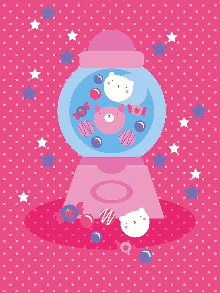 lindo diseño kawaii con máquina de dulces y gatos vector