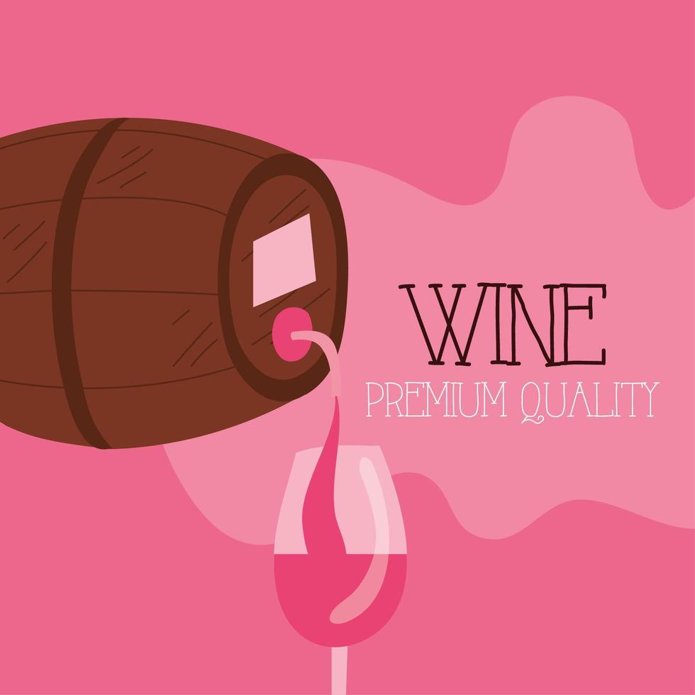 wine premium quality poster with barrel and cup vector