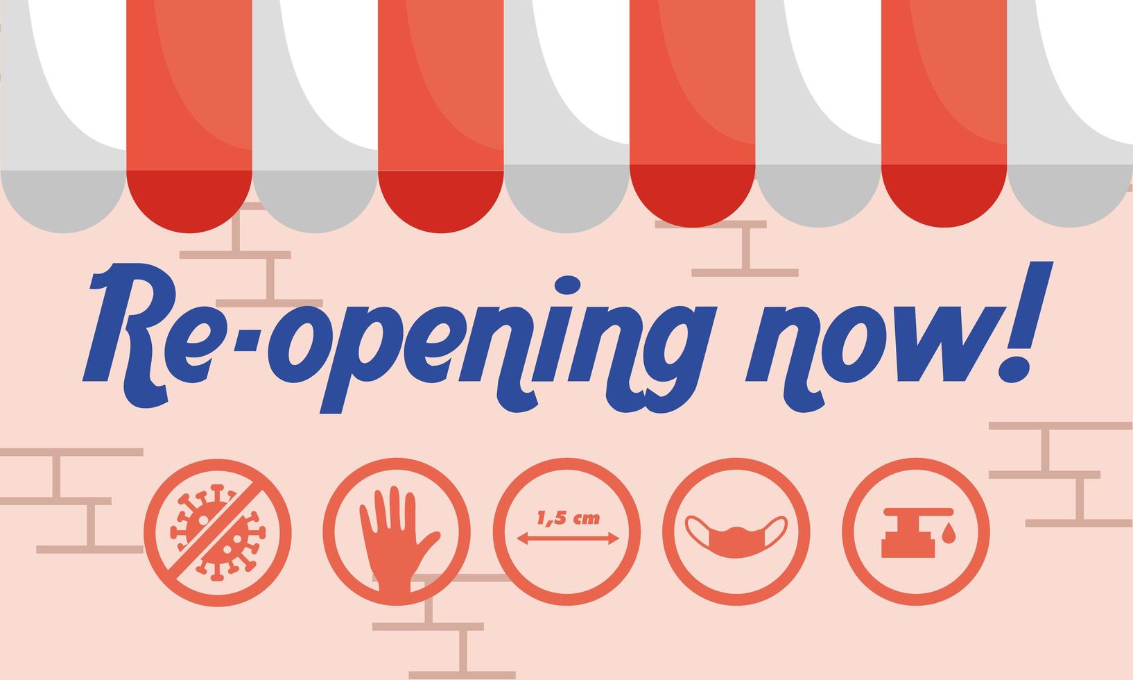Reopening lettering with parasol and prevention icons vector