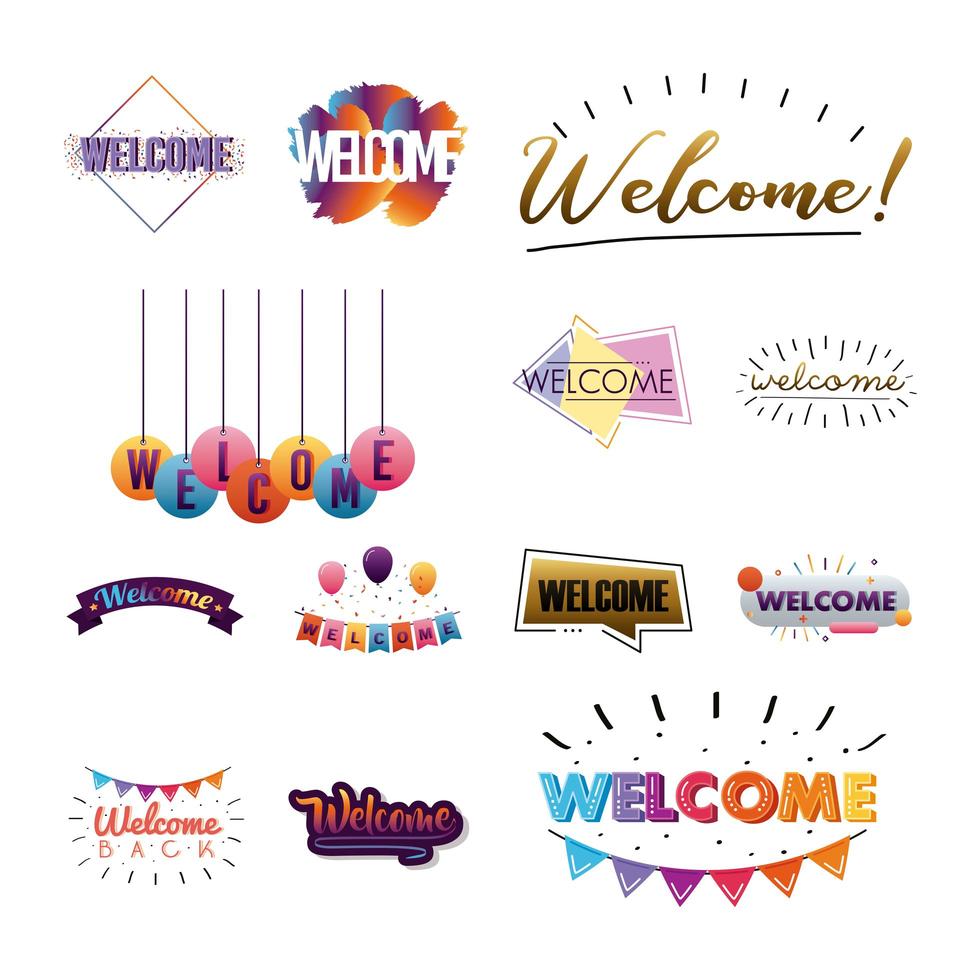 bundle of thirteen welcome letterings vector