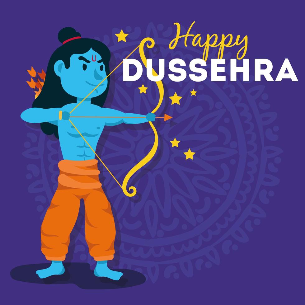 feliz celebración dussehra con señor rama azul personaje vector