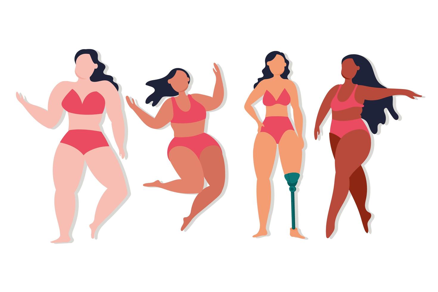 grupo de mujeres con diferentes tipos de cuerpo vector