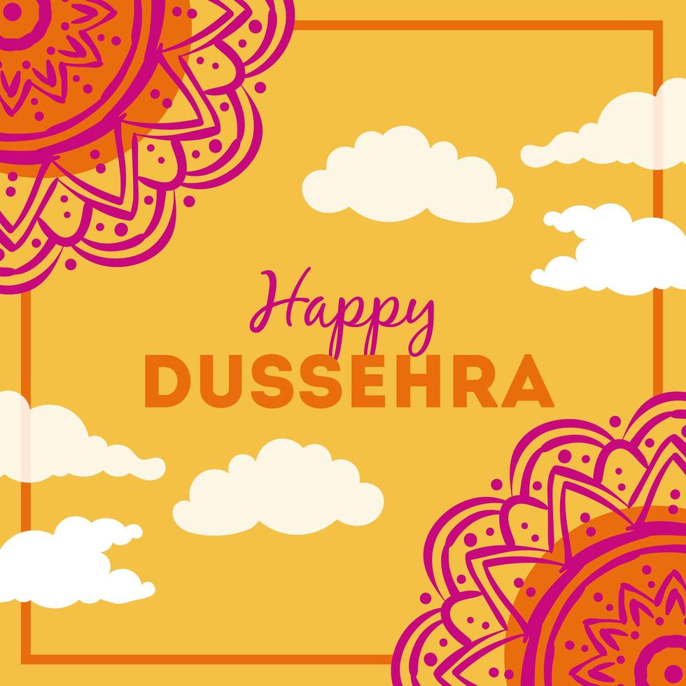 feliz dussehra letras con decoración de mandalas vector