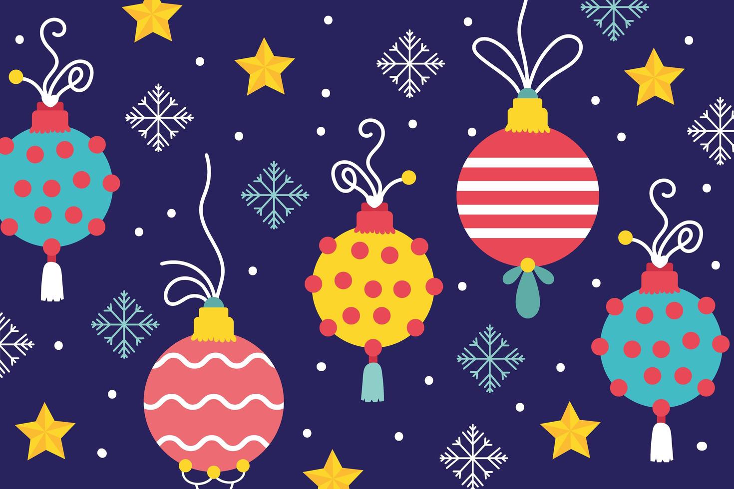 Merry Christmas celebration card with ornaments pattern vector