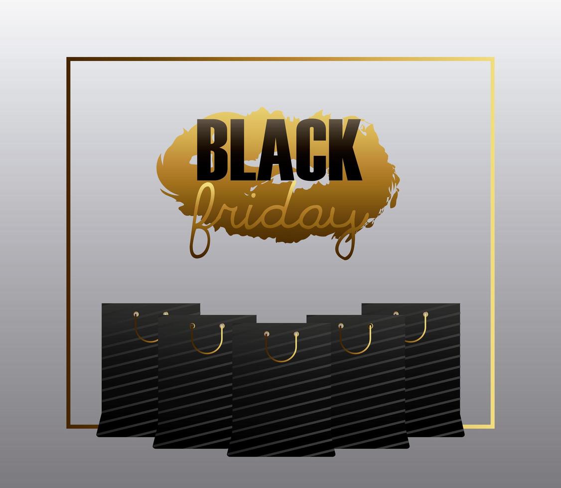 Banner de venta de viernes negro con bolsas de compras. vector