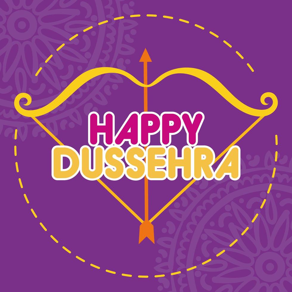 happy dussehra celebration with arch arrow and mandalas vector