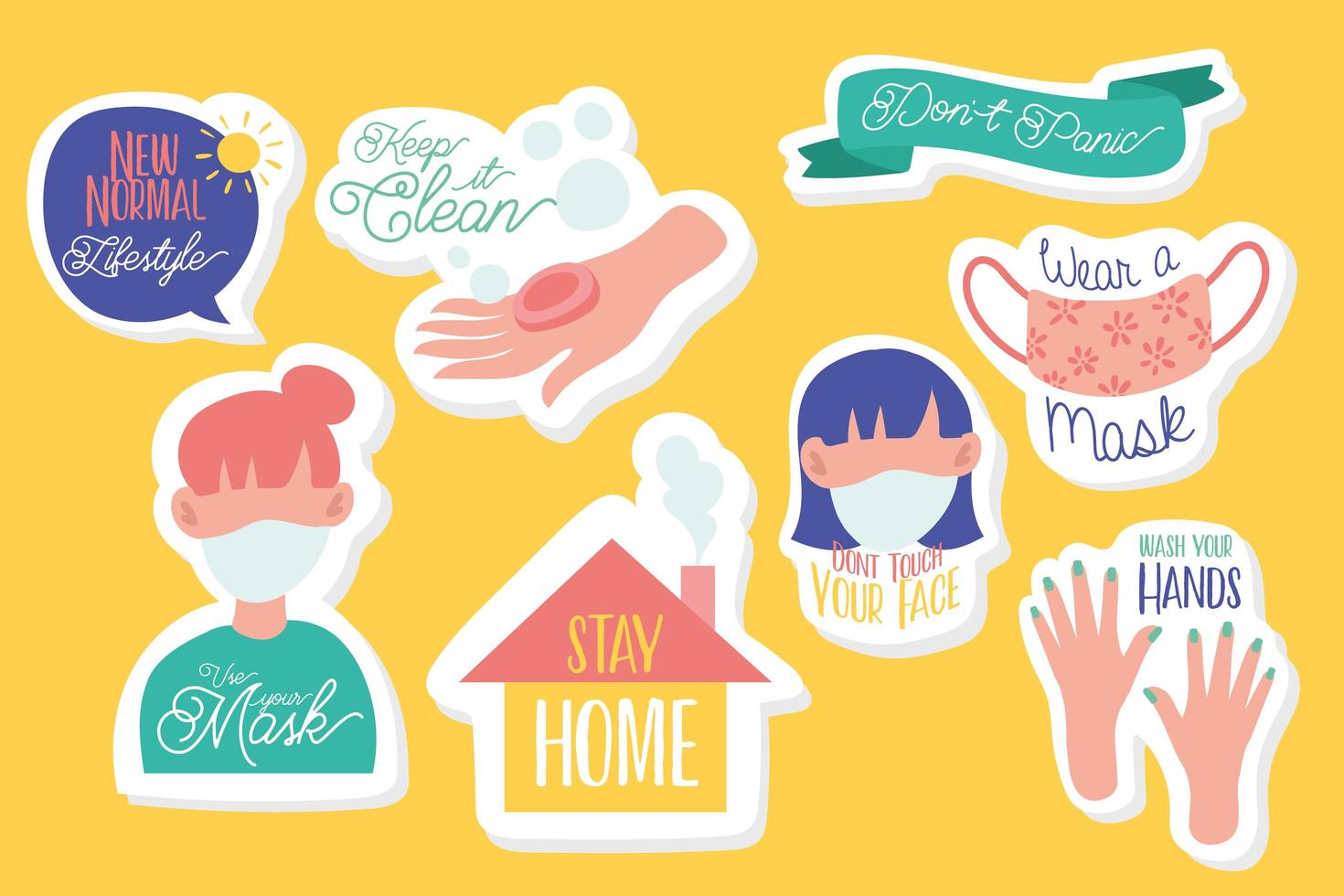 set of campaign letterings and icons in yellow background vector