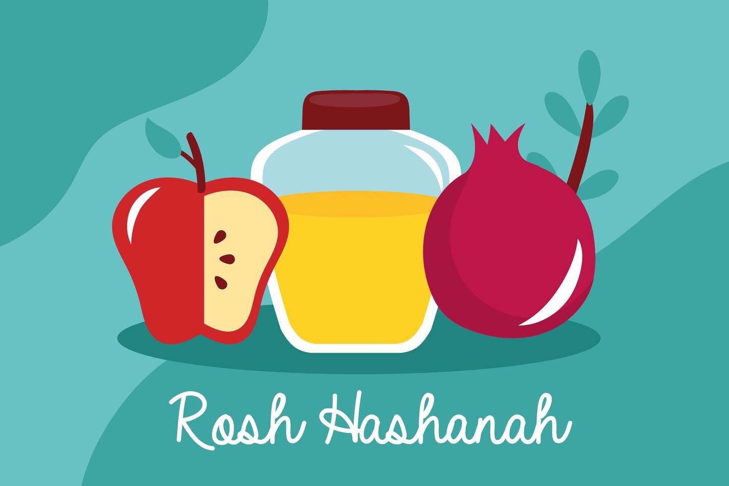 happy rosh hashanah celebration with honey pot and fruits vector