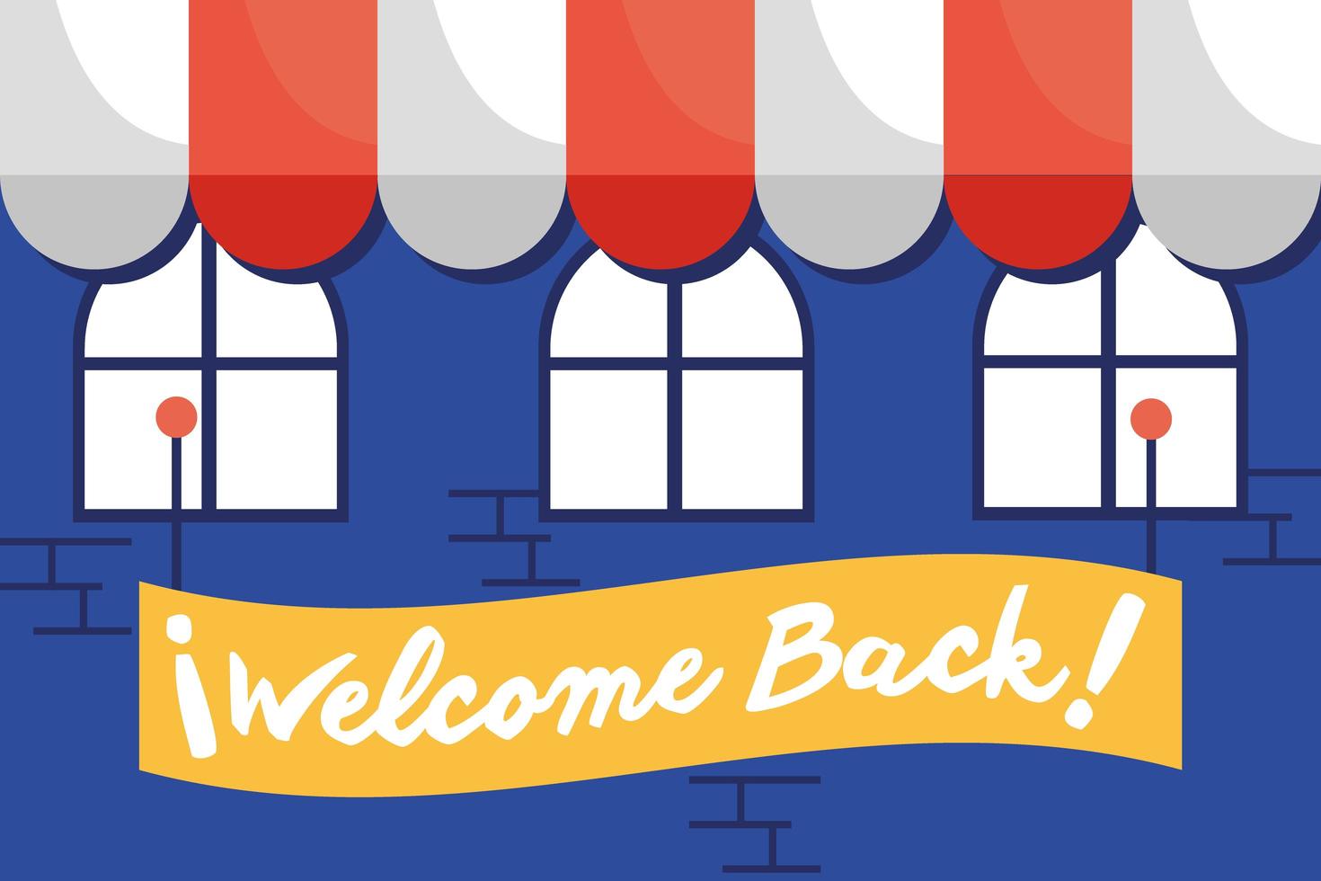 Welcome back, reopening sign hanging in a store front vector