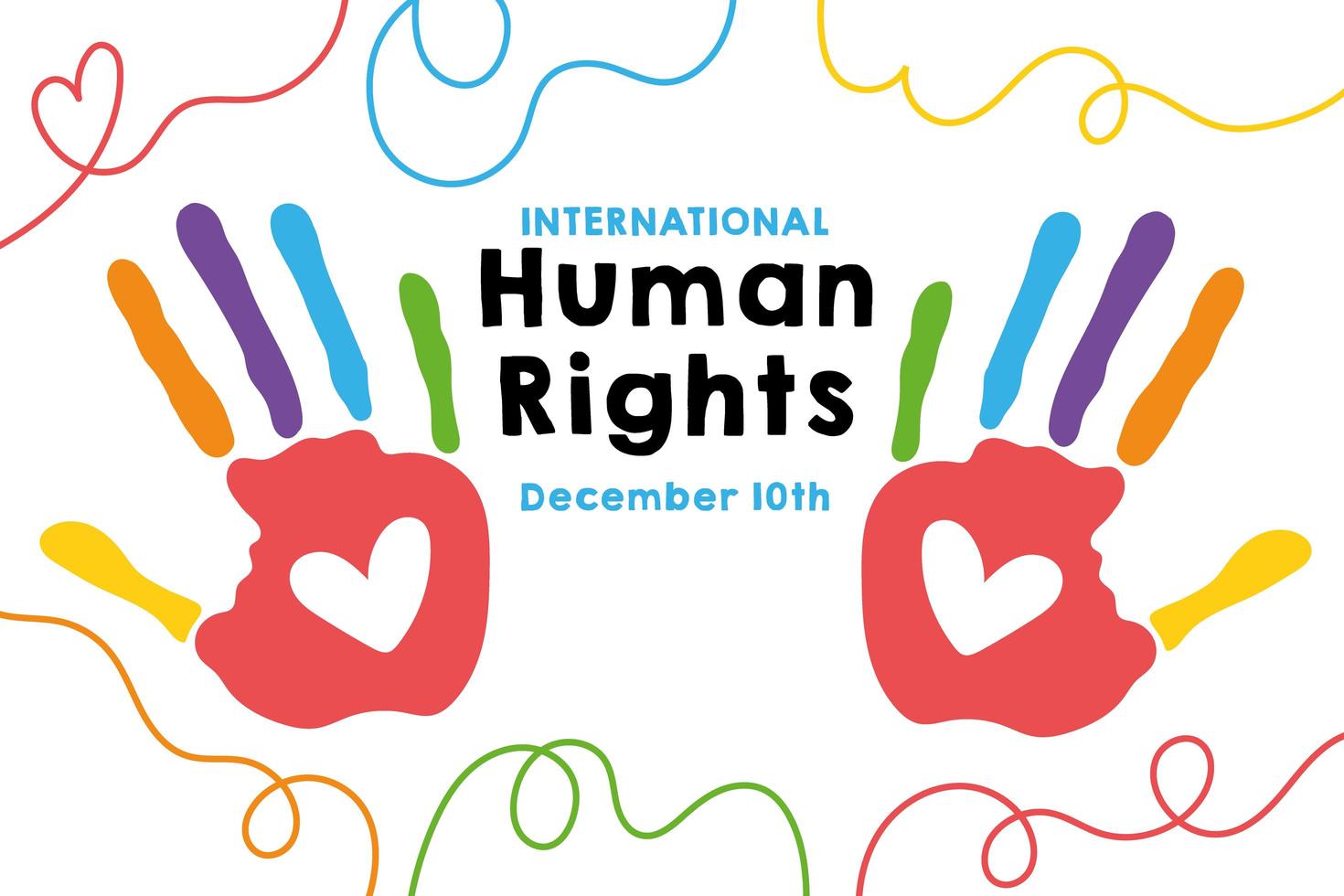 Human rights campaign lettering with hand prints vector