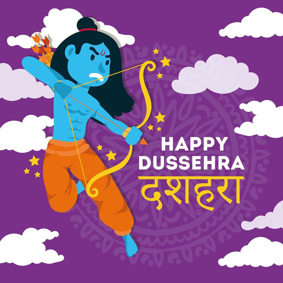 Happy Dussehra celebration with lord rama blue character vector