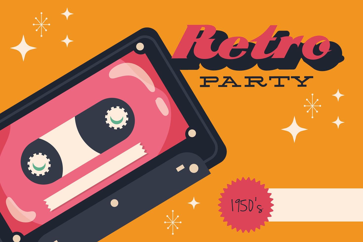 Retro style party poster with cassette tape and lettering vector