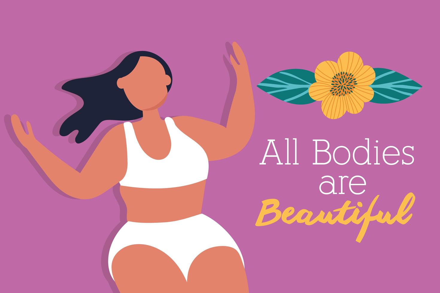 all bodies are beautiful lettering with woman and flower vector