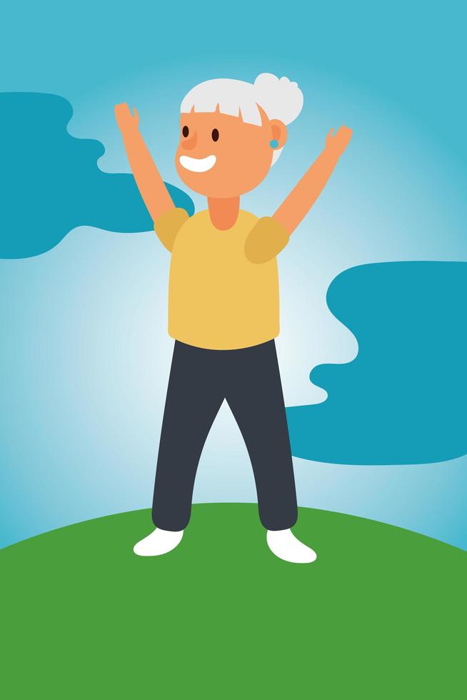 old woman exercising outdoors, active senior vector