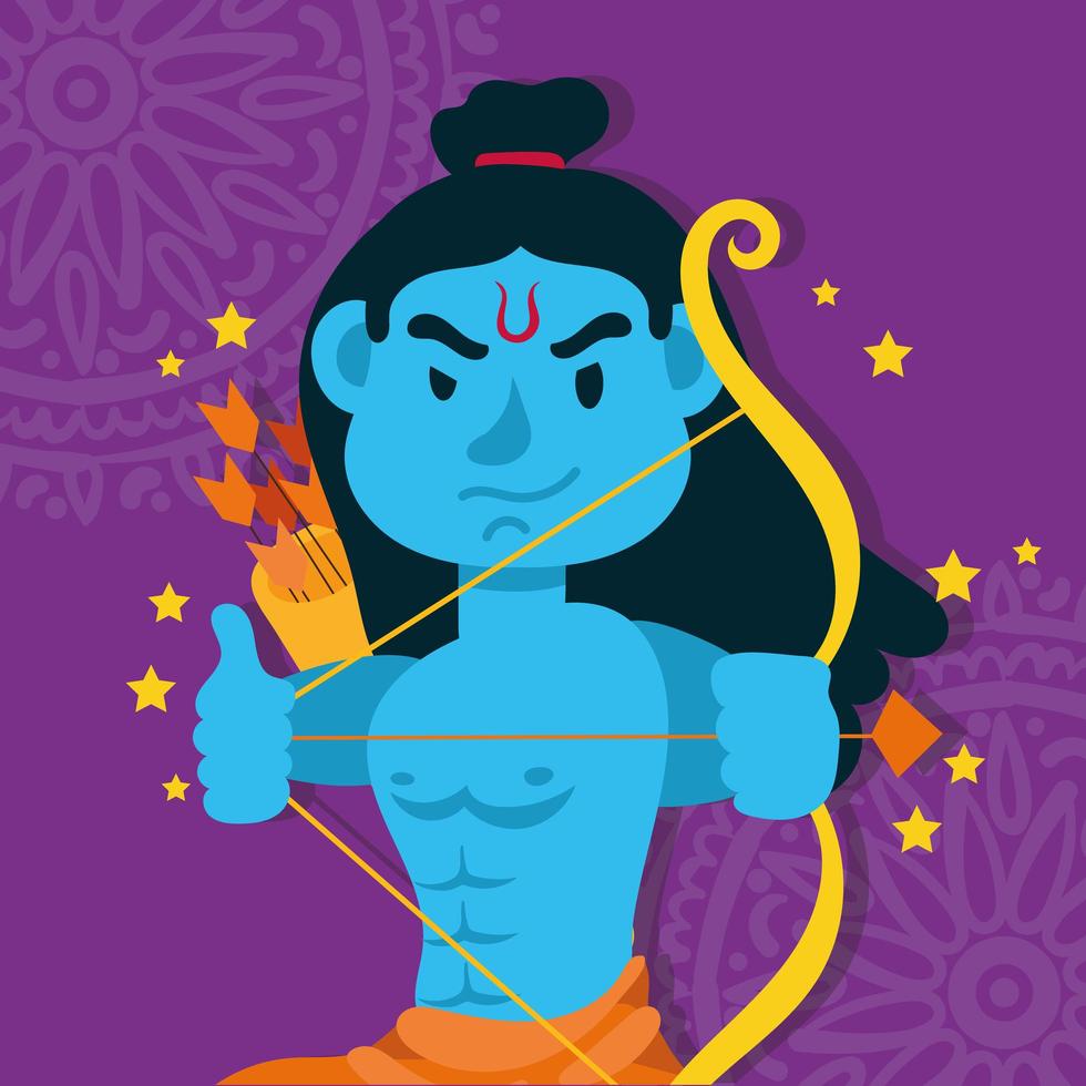 feliz celebración dussehra con señor rama azul personaje vector