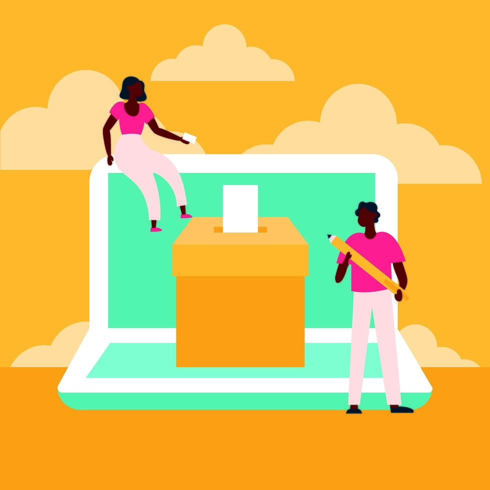 Election day and democracy concept with afro voters couple vector