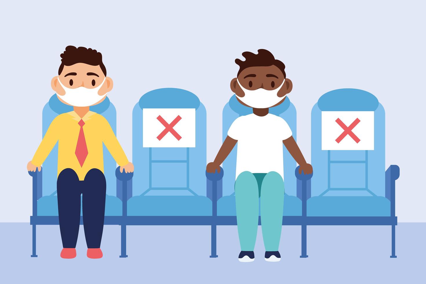 travel safe campaign poster with passengers wearing medical masks vector