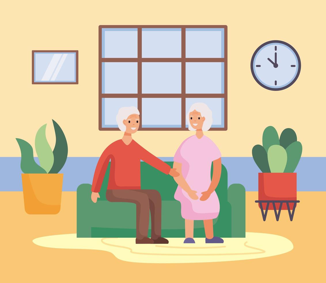 active seniors couple in the livingroom vector