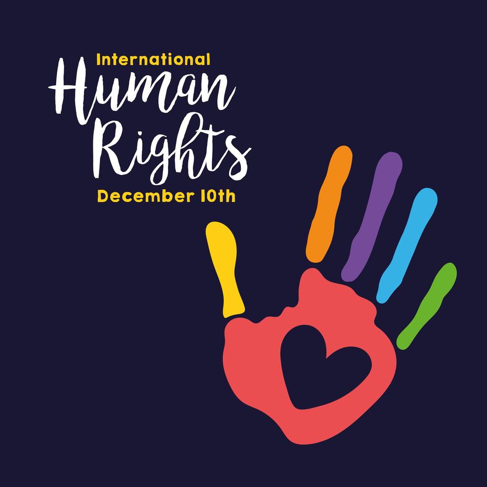 Human rights campaign lettering with hand print vector