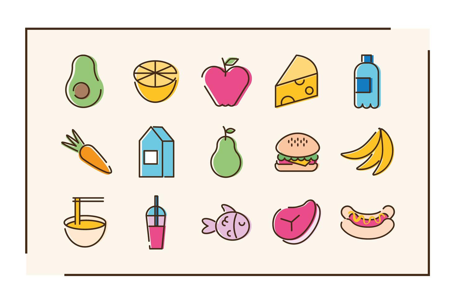 paquete de quince iconos de comida vector