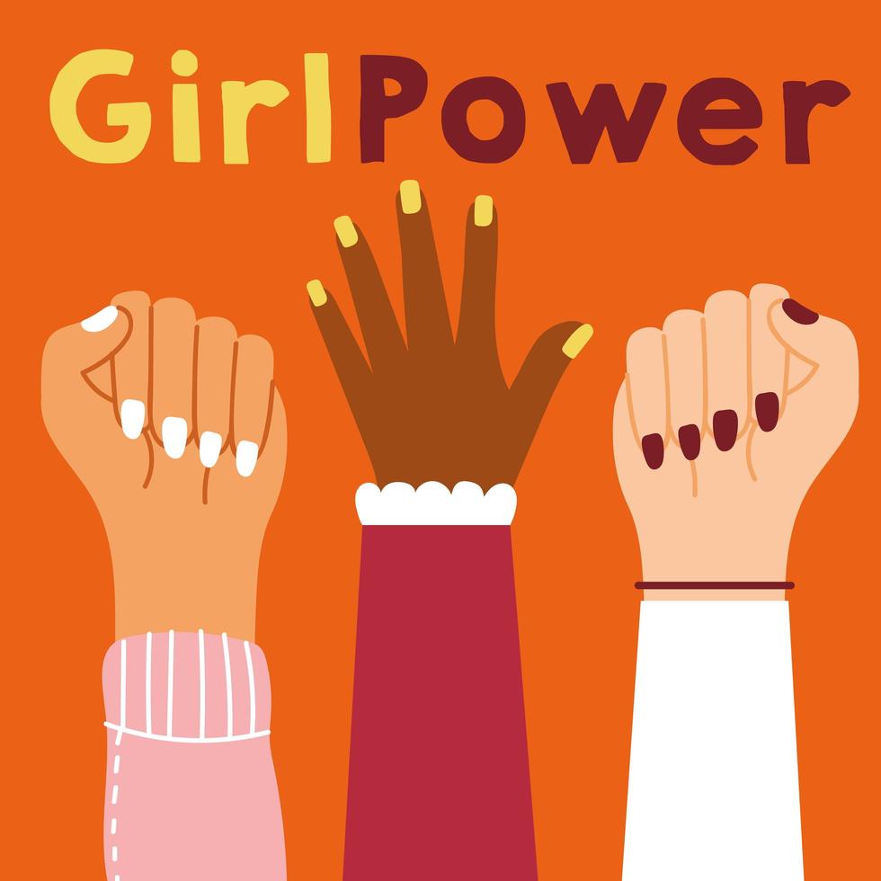 Girl power poster with interracial hands up vector