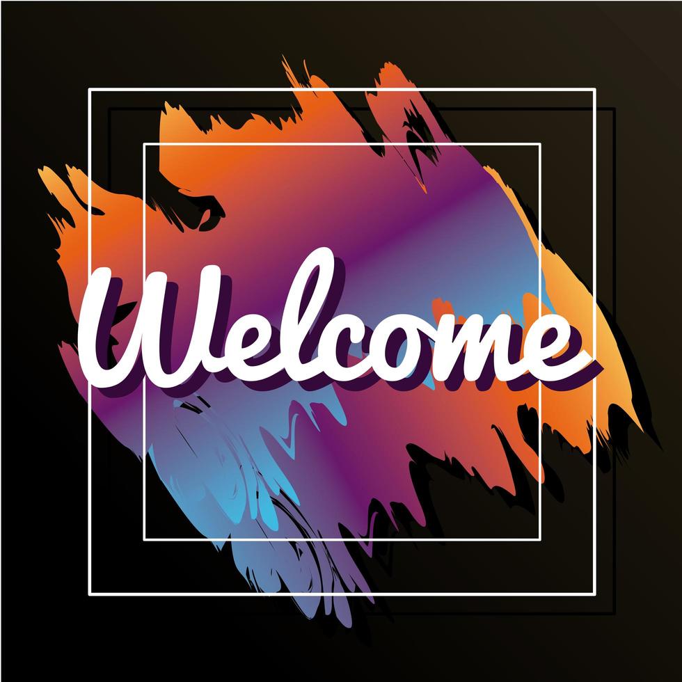 welcome label lettering in a square frame vector