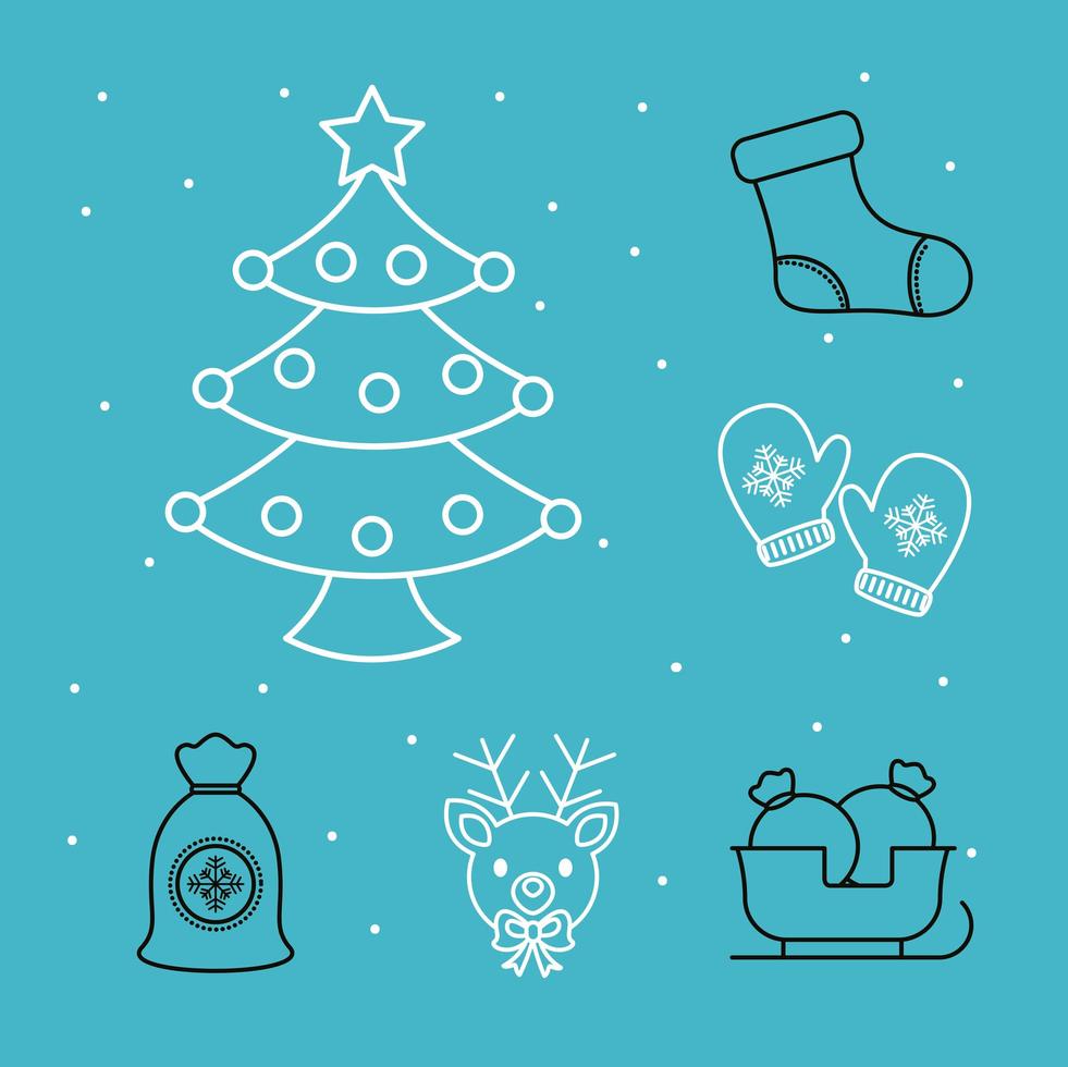 bundle of eight Christmas line style icons vector