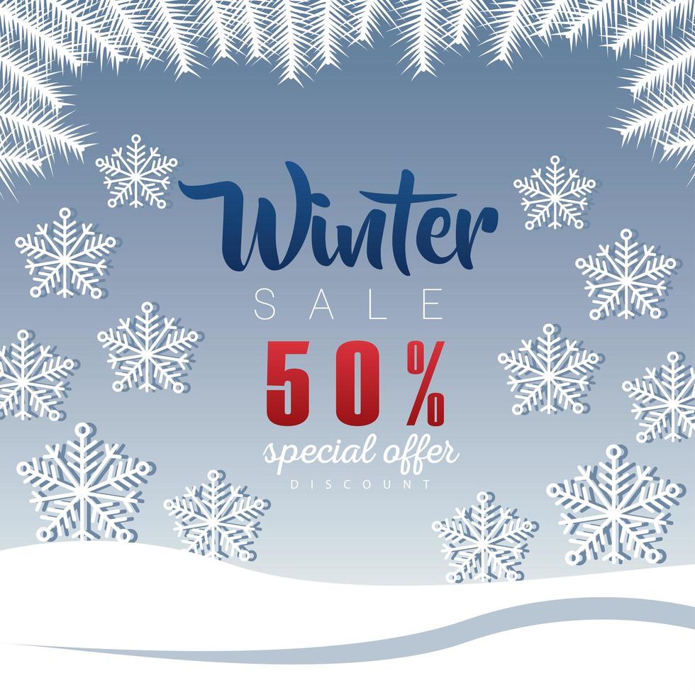 big winter sale poster with lettering and snowflakes vector