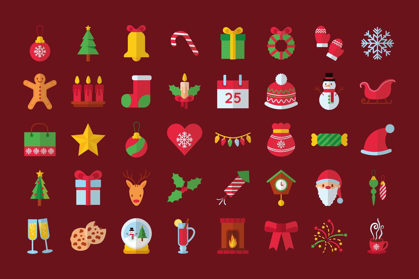 Merry Christmas celebration icon set vector