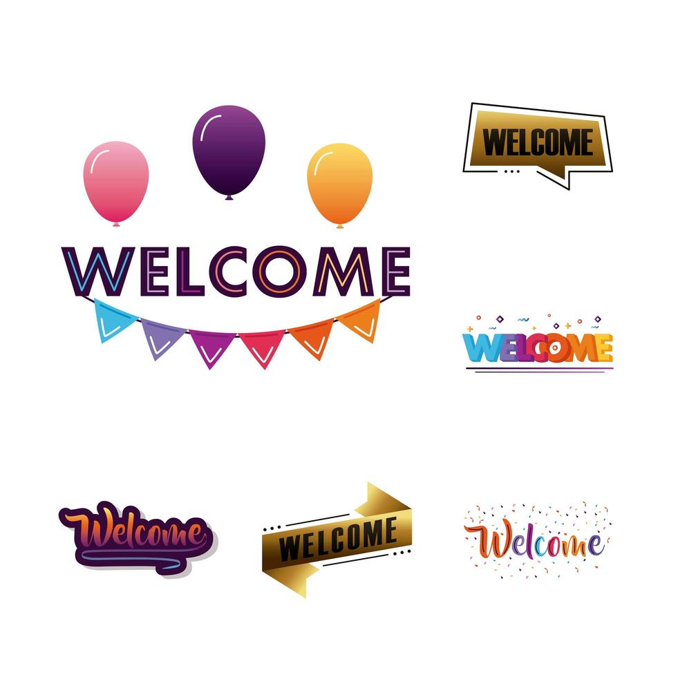 bundle of six welcome letterings vector