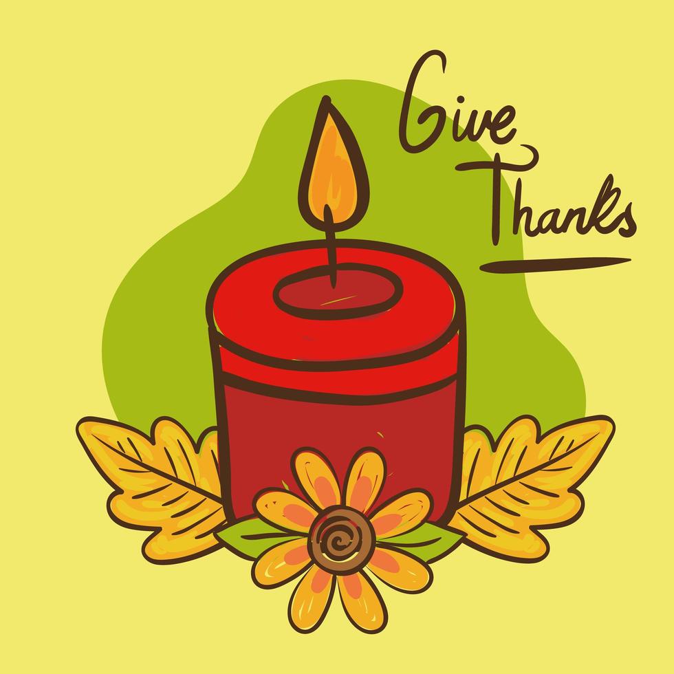 give thanks lettering with candle hand draw style vector