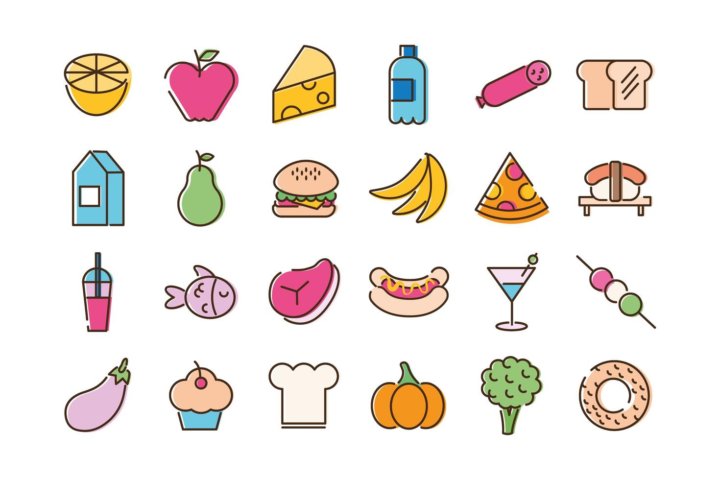 paquete de veinticuatro iconos de comida vector