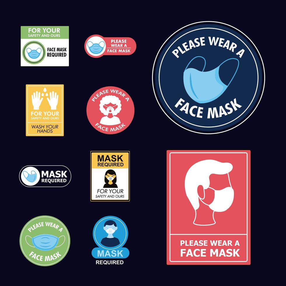 Bundle of new normal campaign with stickers vector