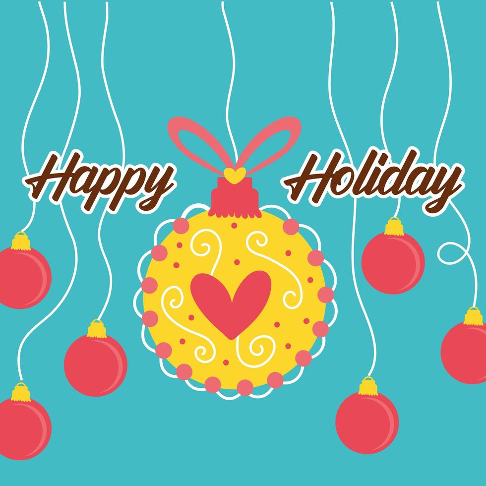 Merry Christmas celebration card with ornaments vector