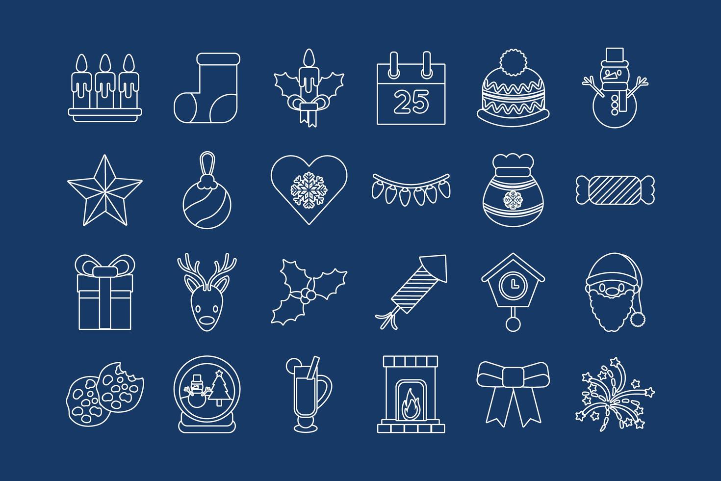 paquete de veinticuatro iconos de estilo de línea navideña vector