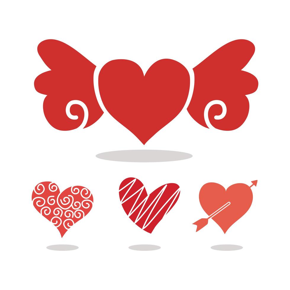 bundle of hearts love silhouette icons vector