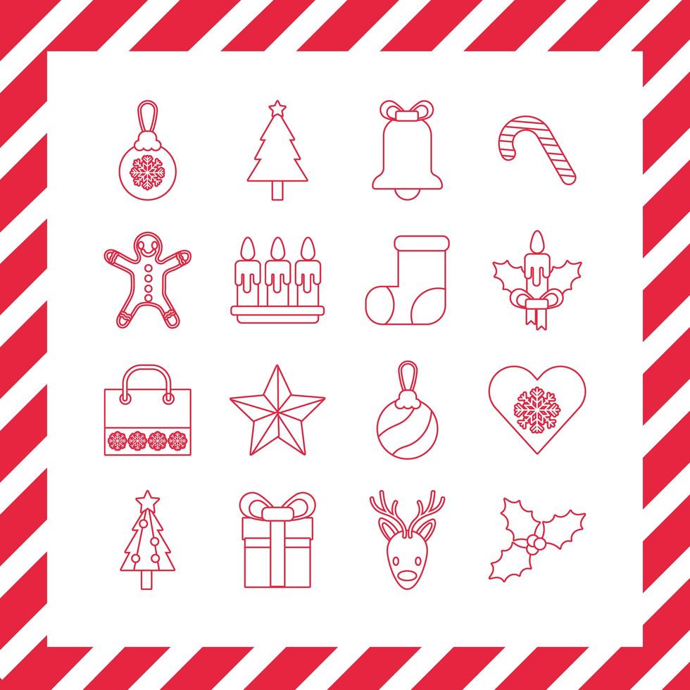 bundle of sixteen Christmas line style icons vector