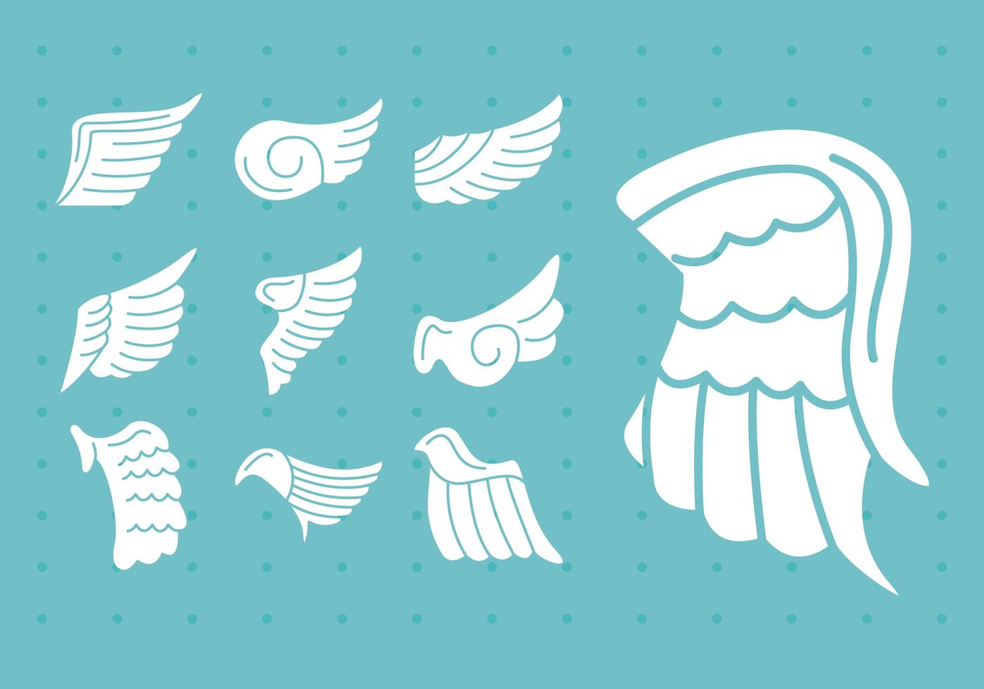 bundle of wings feathers birds silhouette style icons vector