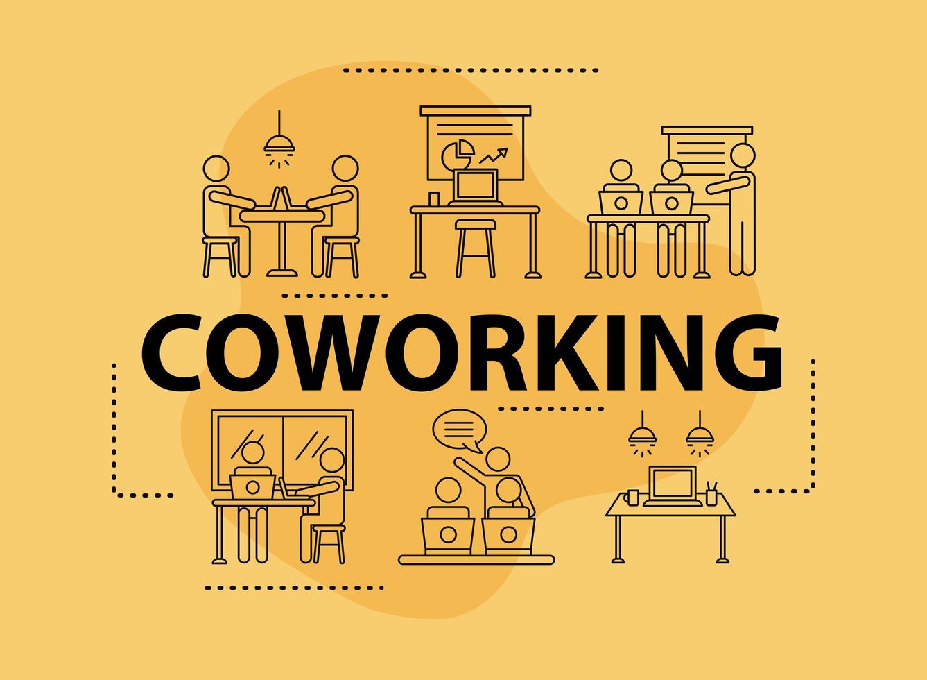 paquete de seis avatares de trabajadores, iconos de estilo de línea de coworking vector