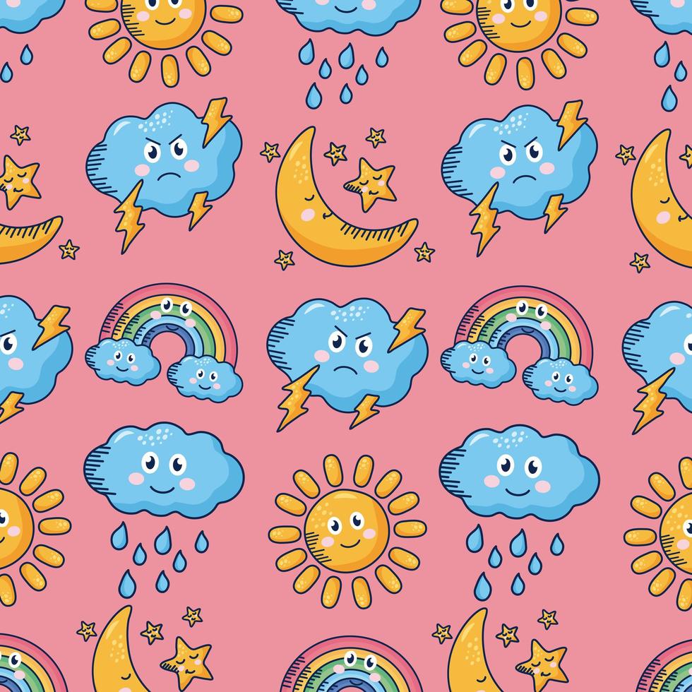 kawaii weather comic characters pattern background vector