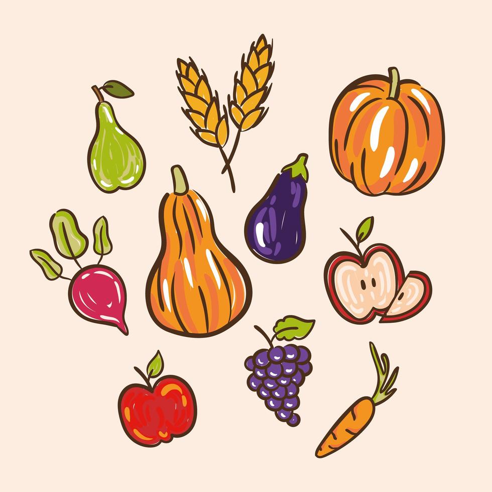 bundle of thanksgiving day icons in white background vector