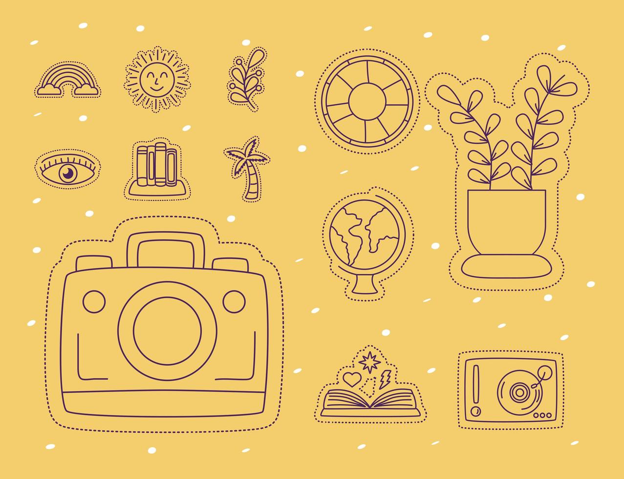 Stickers icon set with camera vector