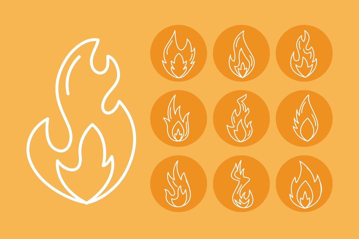 bundle of fire flames line style icons vector