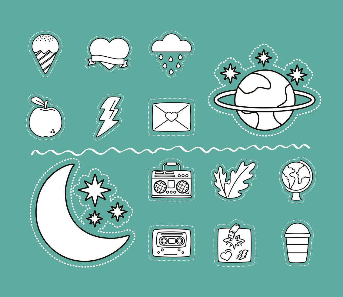 Stickers icon set with moon and stars vector