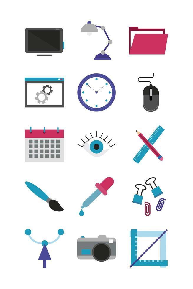 Designer flat icon set vector